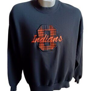 XL Vtg Jerzees Men's Sweatshirt Ogallala Nebraska Indians Plaid Patch Embroidery